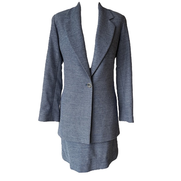Vintage Griffith & Gray Blue & White Blazer Skirt Suit Set - Picture 1 of 8